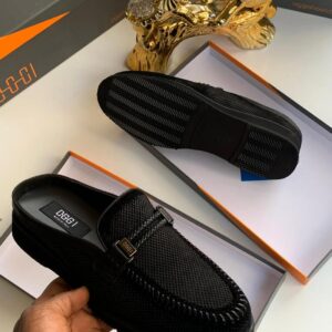 OGGI black mesh men's mule with braided strap and metal logo hardware for Levonte Luxe.