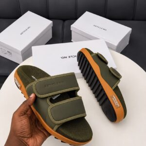 High-end grey and orange luxury sandal for men, showcased with boxes | Levonteluxe