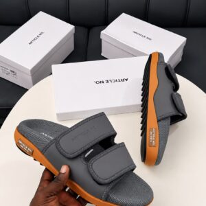 High-end grey and orange luxury sandal for men, showcased with boxes | Levonteluxe